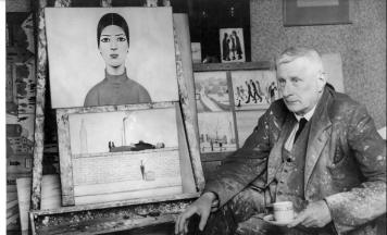 Lowry next to his easel